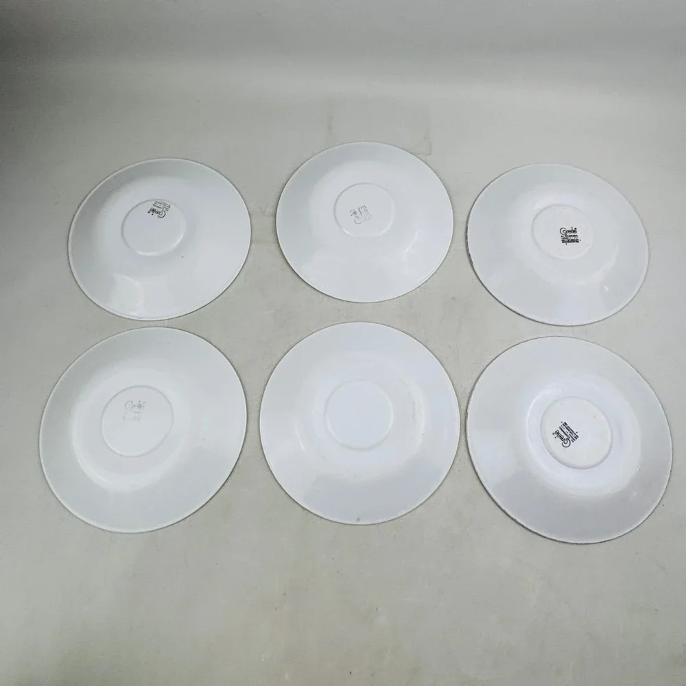 Corelle Woodland Brown 6 Flat Cup & Saucer Set Hook Handle Floral White Vintage‎